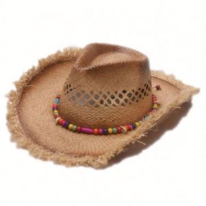 Sombrero de Vaquera de Rafia Vintage de Verano para Niña con Borde Deshilachado - Product Image 1