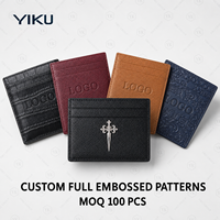 Porte-cartes fin minimaliste en cuir de vachette véritable Saffiano avec motif crocodile gaufré, emblème métallique personnalisé YIKU, logo personnalisé