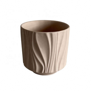 Porte-bougie en céramique cylindrique, surface texturée mate, blanc et gris, décoration d'intérieur, récipient vide - Product Image 3