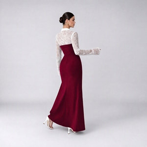 Vestido Maxi de Mujer para Otoño, Elegante, con Cuello en V, Manga Campana, Bordado Floral 3D, Malla Transparente, Bloques de Color, Estilo Trompeta Sirena, Cintura Natural - Product Image 4