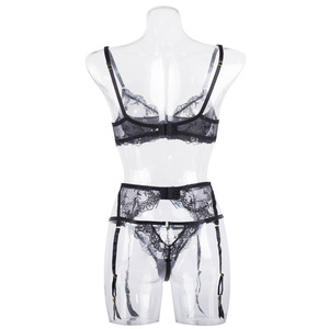 Offres Spéciales : Ensembles de Lingerie Noire Sexy et Élégante pour Femme, comprenant Soutiens-gorge en Dentelle, Strings et Porte-jarretelles, avec Broderies et Détails Ajourés - Product Image 6