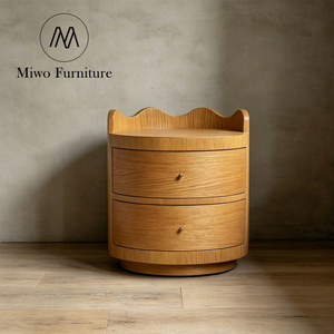 Mueble Moderno de Madera Redondo con 2 Cajones, Mesita de Noche, Gabinete de Dormitorio Nórdico para Hotel, Diseño Personalizable - Product Image 2