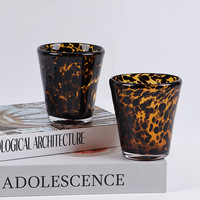 Verre à boire vintage en verre ambré imprimé léopard couleur écaille de tortue |   Base épaisse en borosilicate 201-300ml, fabriquée à la main, sans danger pour les aliments