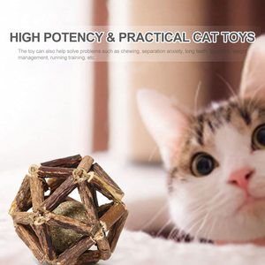 Giocattolo palla di legno infusa erba gatta: giocattolo da masticare interattivo cavo per macinare i denti dei gatti e giocare da soli - Product Image 6