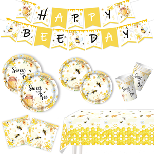 Decoraciones para Baby Shower con Temática de Abejas, Vajilla, Platos de Papel, Vasos, Servilletas, Mantel, Cubiertos, Decoraciones para Fiestas y Picnics - Product Image 1
