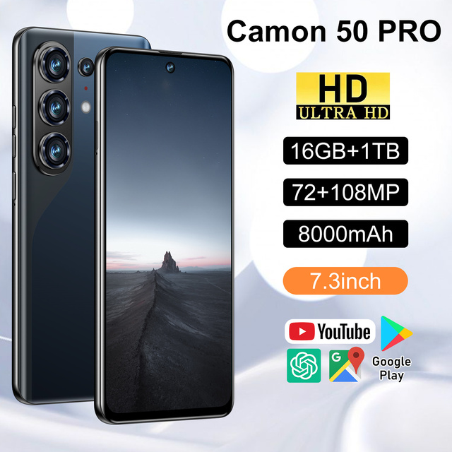 Hot Sale Camon 50 Pro 16GB+1TB 5G 7.3-Inch Android 15 5G Smartphone Unlocked Dual SIM 108MP Deca Core HD Screen Multilanguage