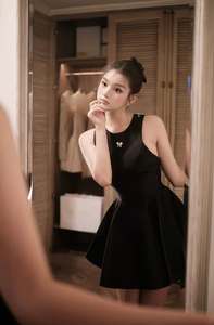 Elegant Black Skater Mini Dress Pearl Criss Cross Back Sleeveless Prom Cocktail Party Little Black Dress Wholesale OEM - Product Image 3