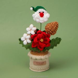 Christmas Table <b>Decoration</b> Gift Artificial Flowers Handmade Knitted Yarn Santa Claus Crochet Pot Plant - Product Image 4