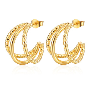 Boucles d'oreilles créoles doubles en or 14 carats au design simple pour femmes, clous géométriques délicats, bijoux <span class=keywords><strong>de</strong></span> mode, <span class=keywords><strong>cadeau</strong></span> - Product Image 5