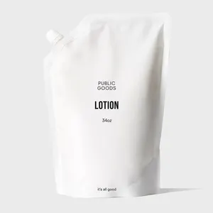 Custom Reusable Plastic Stand Up Bag Dishwashing Liquid Soap Laundry Detergent Packaging Corner White Spout Pouches