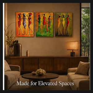 Arte de Pared en Lienzo con Figuras Africanas Inspiradas en el Estilo Vintage, Impresiones Coloridas y Alargadas para Decoración de Interiores de Sala de Estar, Pasillo u Hotel - Product Image 5