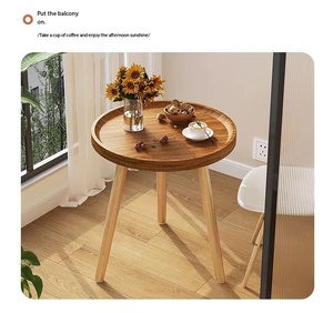 Table d'appoint ronde moderne en bois, table basse au profil bas avec plateau surélevé <span class=keywords><strong>pour</strong></span> salon, chambre, balcon, appartement - Product Image 3