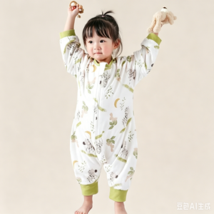 Vêtements de nuit pour bébé avec couche absorbante intégrée, manches détachables, séparateurs de <span class=keywords><strong>jambes</strong></span>, fabriqués en 100% coton, 1-3 ans, été/printemps - Product Image 6