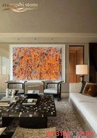 Dalle de quartzite de luxe Orange Feuilles d'automne, pierre naturelle rétroéclairée pour mur d'accentuation de villa à plafond haut