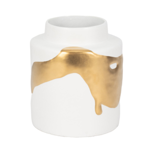 Vaso Artistico Contemporaneo Bianco con Dettagli Dorati per Arredamento Soggiorno o Camera da Letto - Product Image 2
