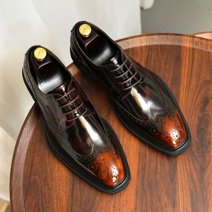 Genuine Leather Lace-up Brogue <b>Shoes</b> <b>Men</b> Cowhide Lining British Carved Business Casual Thick-Soled Rubber Midsole - Product Image 3