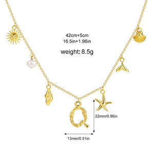 NS1355波西米亚冲浪者女孩镀金不锈钢贝壳字母初始魅力链项链沙滩海洋饰品 - Product Image 4