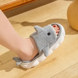 การ์ตูนน่ารักฉลามรูปสัตว์รองเท้าแตะ,หนานุ่มในร่มกลางแจ้งรองเท้าแตะสําหรับสตรีรองเท้าผ้าลินินฤดูร้อน