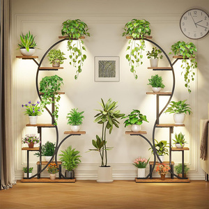 Grand support d'angle moderne et écologique pour plantes, intérieur/extérieur, design carré, porte-fleurs en métal enduit de poudre <span class=keywords><strong>noire</strong></span>, 9 pièces pour la maison - Product Image 1