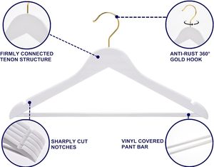 Cintre en bois blanc de luxe personnalisé avec logo et pince, design boutique, simple niveau, pour armoire et magasin de vêtements - Product Image 4