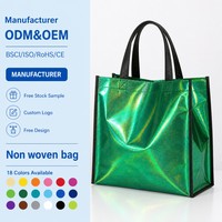 Sacs fourre-tout promotionnels holographiques laser non tissés en gros avec logo personnalisé, sacs réutilisables métallisés laminés pour événements et conférences écologiques