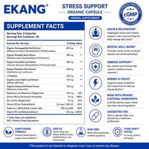 แคปซูลสมุนไพรออร์แกนิก EKANG US Factory Stress Support 90 เม็ด เสริมสร้างภูมิคุ้มกัน ช่วยผ่อนคลาย บำรุงสุขภาพจิต - Product Image 2