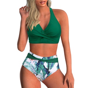 2024 Women's Strap High Waist Two-Piece Swimsuit <b>Set</b> Printed Bandeau <b>Bikinis</b> with Striped Pattern OEM Service Available - Product Image 4