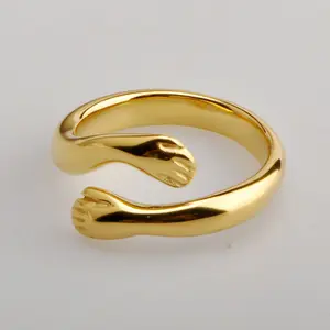 316L Stainless Steel Gold-plated Hug Female Art ring Sense Gold Designer Design Japanese Open Index Finger Ring