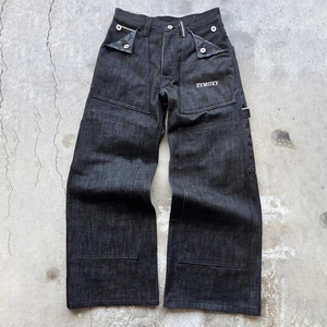 Jean ample surdimensionné personnalisé en denim japonais brut à bords torsadés Red Tornado pour homme - Product Image 1
