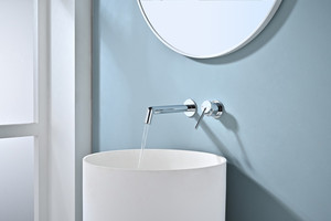 Grifo de baño moderno para hotel, diseño minimalista, manija única, montado en la pared, material de latón, válvula de cerámica, grifos de lavabo ocultos - Product Image 2