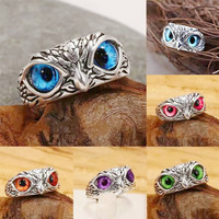 Dropshipping Gift HA Fashion Bague d'ouverture ajustable Wicked Eyes Owl Eyes Animal Statement Ring Vintage Blue Owl Eyes Ring