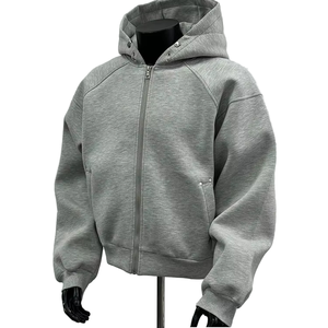 Men's Gray Hooded Zipper Sweatshirt Casual Regular Fit Solid Color Long Sleeve French Terry Hoodie Autumn Wear - Product Image 1