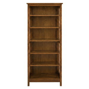 Librero de Madera de Teca Estilo Misionero con Laterales Verticales Abiertos, Librero de 6 Niveles, Mueble de Biblioteca - Product Image 1
