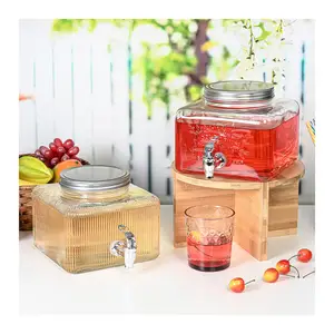 1 gallon Carré Réfrigérateur Verre transparent Pot Mason Grand Volume Verre à jus Distributeur de boissons avec robinet