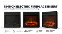 Cheminée électrique à LED de 18 pouces avec bûches de charbon simulées en métal, foyer à flamme LED, pour usage domestique et extérieur, chauffage intelligent à économie d'énergie