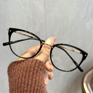 Monturas de gafas Qianai Cat Eye para mujer, montura completa, lentes con filtro de luz azul y remaches de puntos, P3 86093 - Product Image 2
