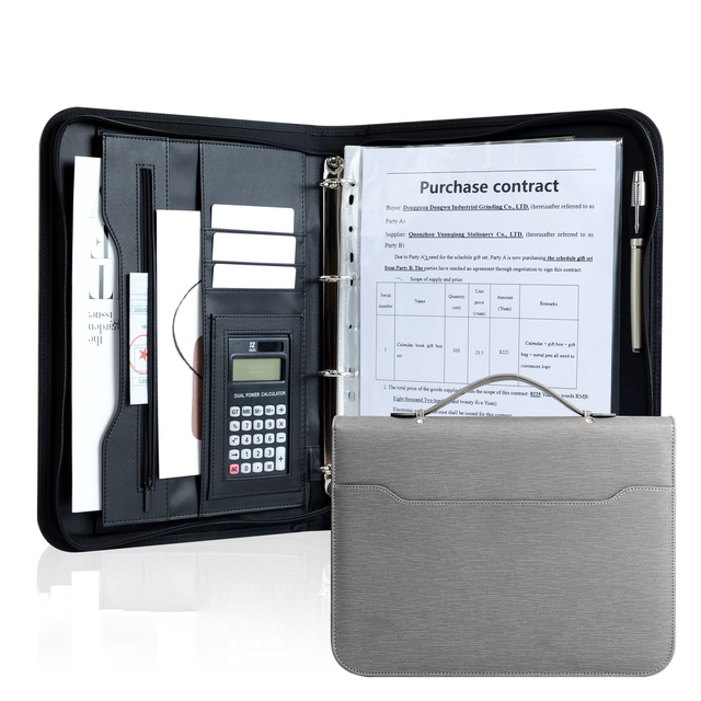 Multi Functional Notepad Organizer Leather Zipper Portfolio Stationery Folder Work Organizer Vegan Leather  Magnetic Padfolios