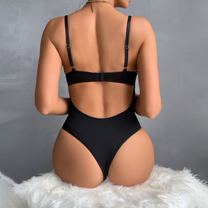 Body de cuero sintético sexy de una pieza para mujer, mono elegante vintage con tirantes y diseño empalmado, ¡el más vendido! - Product Image 5