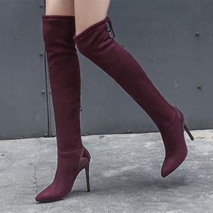 Wholesale China Factory Handmade Women's Lace-Up Autumn/Winter Thigh High Over-the-Knee <b>Boots</b> High Heel Stretch Anti-Slippery - Product Image 3