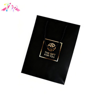 Sac en papier noir de luxe fait main, écologique, avec poignées en corde de coton, logo imprimé estampé or, personnalisable, pour cadeaux