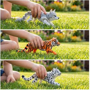 Ensemble de 3 figurines d'animaux imprimées en 3D de 6,7 à 7,7 pouces, Léopard des neiges articulé, Tigre et Loup gris, Figurines d'action réalistes à articulations mobiles - Product Image 4
