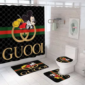 Set di tappetini da 4 pezzi per bagno con tenda da doccia con Logo Unisex di marca di moda di lusso personalizzabile