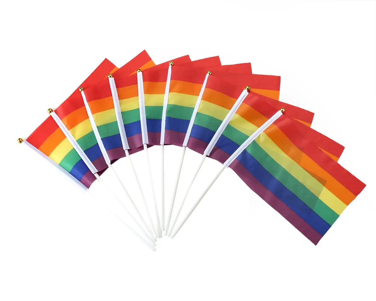 Neues Produkt Großhandel Hochwertige benutzer definierte Größe mit Kunststoff-oder Holz sublimation kampagne LGBT Handheld Waving Hand Flag