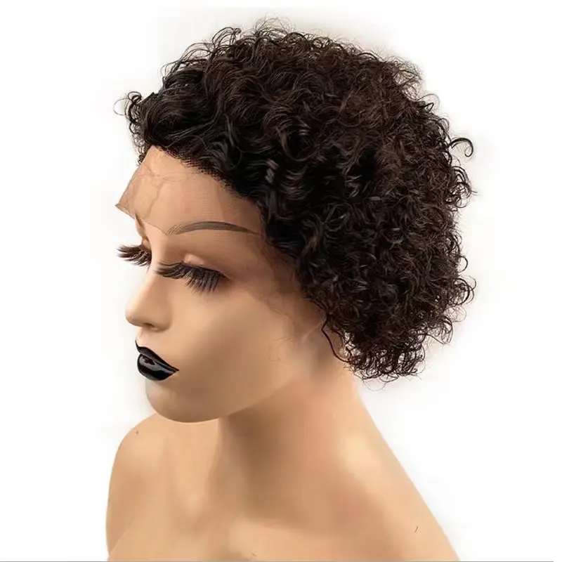 16inch Hd Lace Front Wig Pixie Curly Human Hair Short Lace Frontal Wig Glueless Brazilian 100% Virgin Full Lace Wig