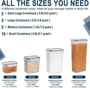 Lot de 25 bocaux scellés de stockage en plastique sans BPA avec couvercles, garde-manger de cuisine, pour organiser les bocaux à grains entiers - Product Image 2