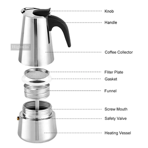HIGHWIN Italiano <span class=keywords><strong>2</strong></span>/4/6/10 <span class=keywords><strong>Tazas</strong></span> <span class=keywords><strong>Inducción</strong></span> Moka Pot <span class=keywords><strong>Cafetera</strong></span> de acero inoxidable Moka Pot - Product Image 6