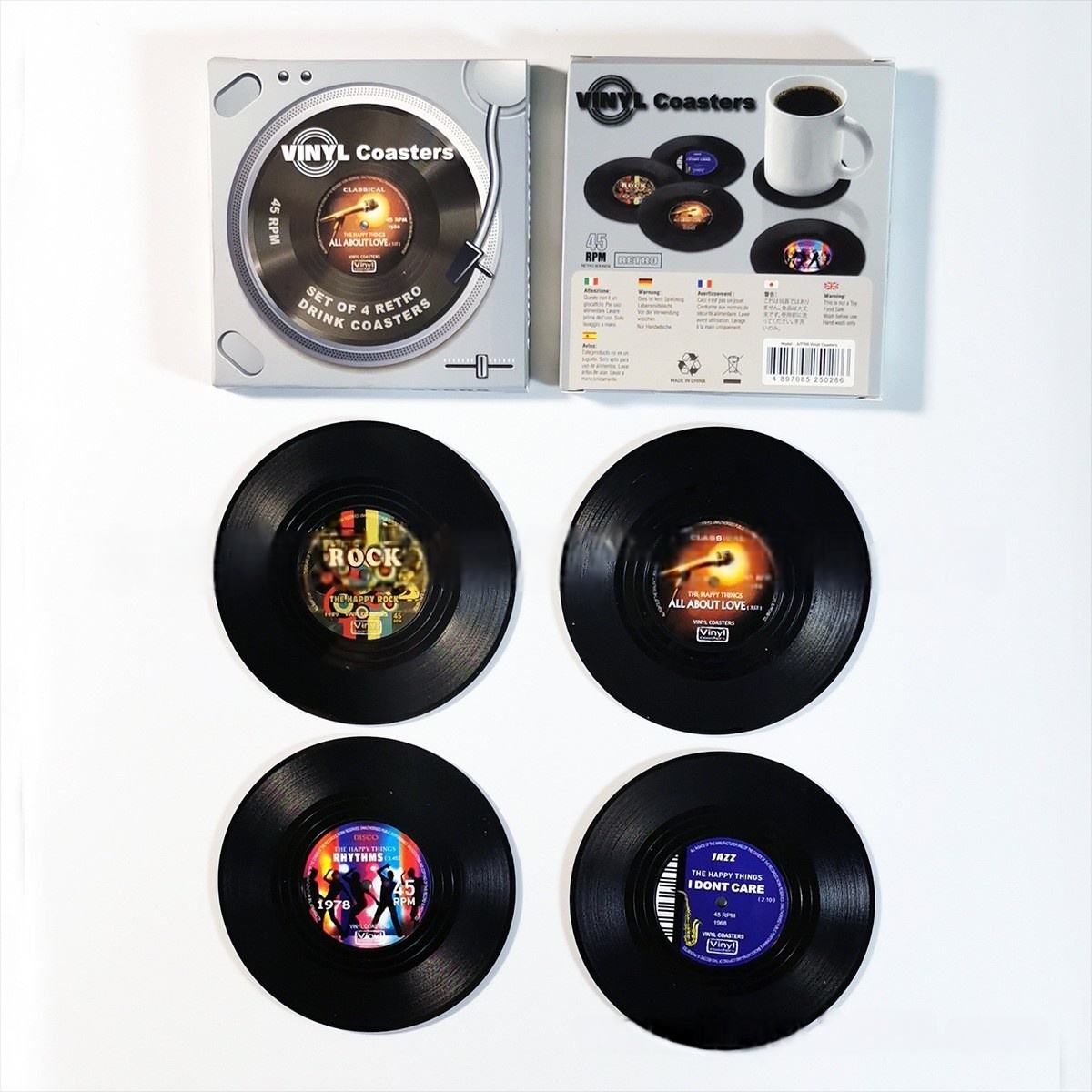 Ensemble de 4 sous-verres noirs en ABS pour CD