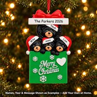 Ornement de Noël pour famille de 4 personnes 2027 avec famille d'ours noirs personnalisée