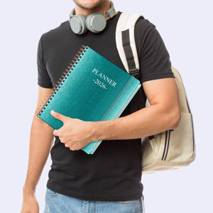 <b>A5</b> Leather Coil <b>Notebook</b> with Printed Design Horizontal <b>Line</b> & Ruler Eco-friendly Student Diary Customized Logo - Product Image 1