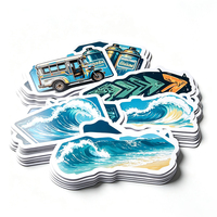 Autocollants de voyage Haoxuan Island en PVC blanc, motifs Jeepney, vagues, cocotiers, planches de surf, graphiques brillants, imperméables et résistants aux intempéries